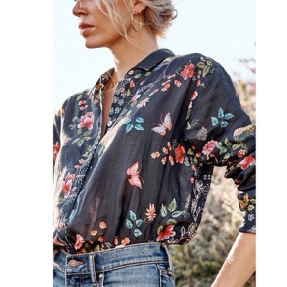 Johnny Was Mixup Oversized Black Shirt Blouse Birds Embroidered (T2) - Picture 1 of 10